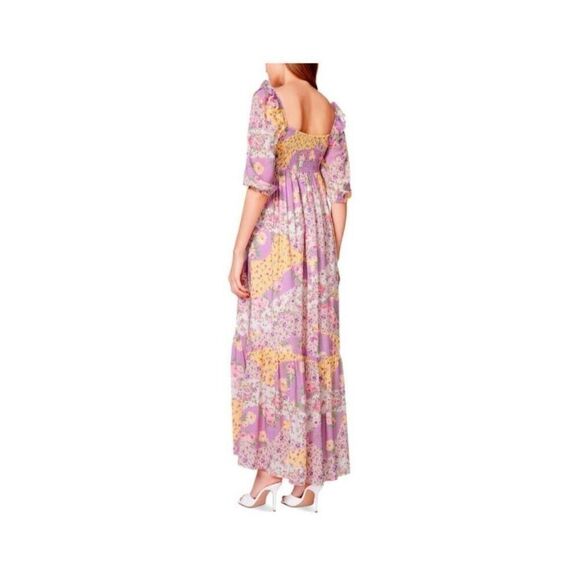 ✨Betsey Johnson Spring Maxi Sz Small Dress Smocked Lavender Floral Patchwork✨ - Picture 3 of 9